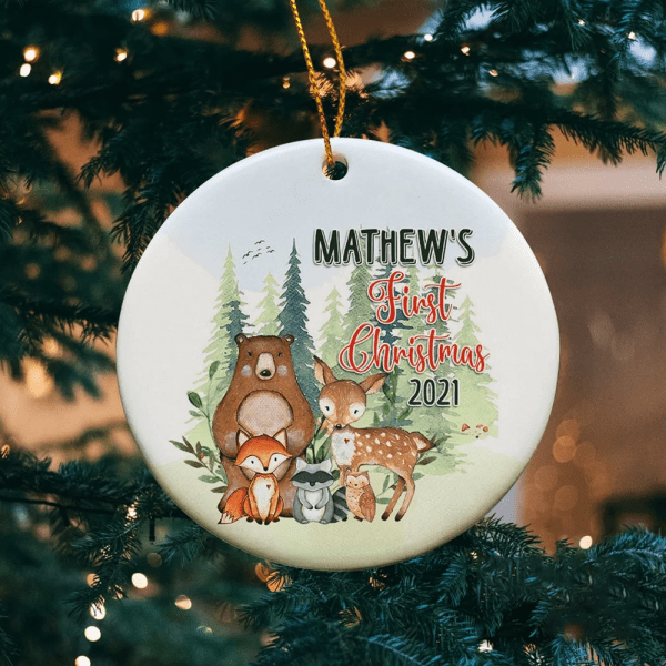 Personalized Cute Animal Baby’S First Christmas Ornament