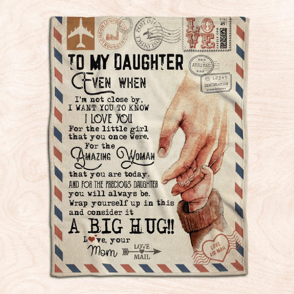 To My Daughter Letter From Mom Hand In Hand Fleece Blanket Family Gift Home Decor Bedding Couch Sofa Soft And Comfy Cozy