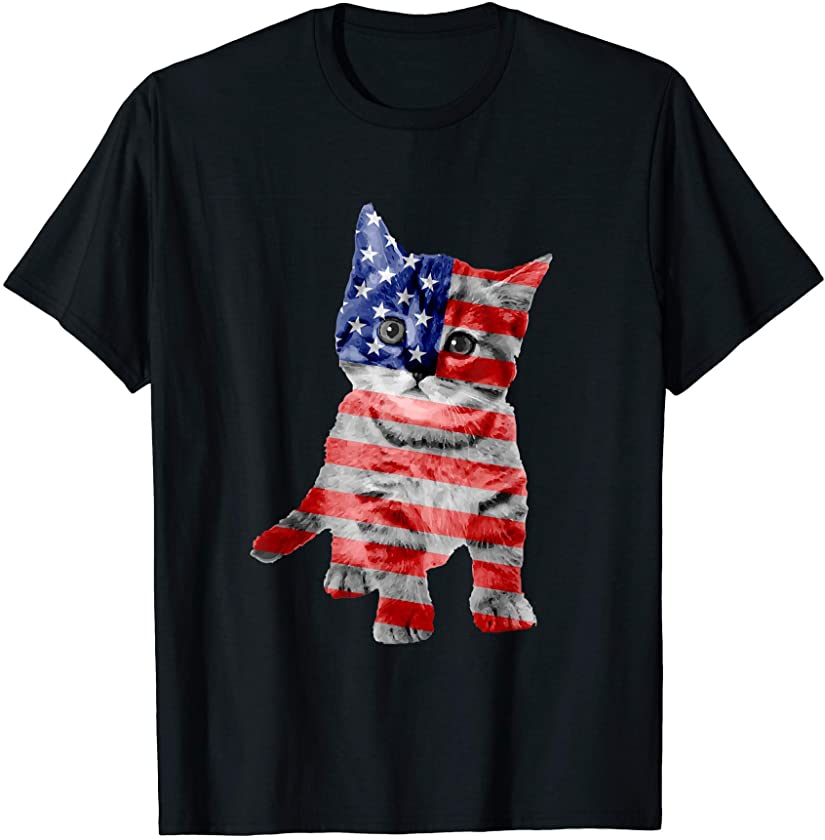 Red White Blue Flag Cat Kitten Patriotic Men Women Kid T-Shirt