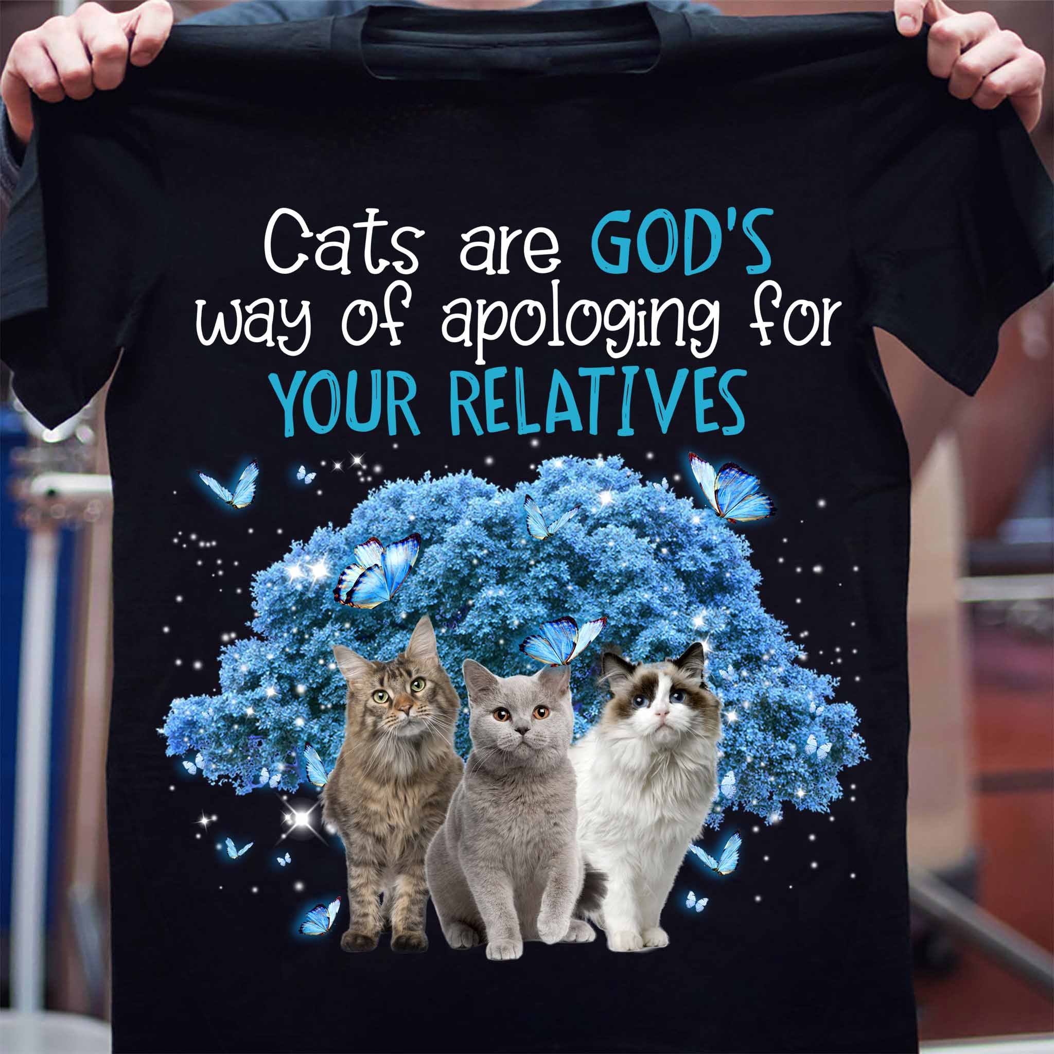 Cats Are God Way Of Apologing For Your Relatives Main Coon Shorthaired British Ragdoll Gift Standard/Premium T-Shirt