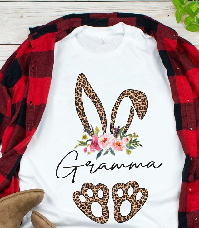 Bunny Easter Leopard Floral Grandma Gramma Mothers Day Grandma Graphic Unisex T Shirt, Sweatshirt, Hoodie Size S – 5XL