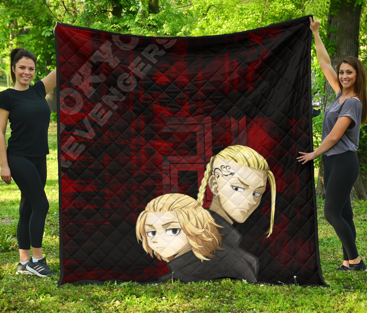 Tokyo Revengers Anime Mikey And Draken Face Black And Red Theme Premium Quilt Blanket