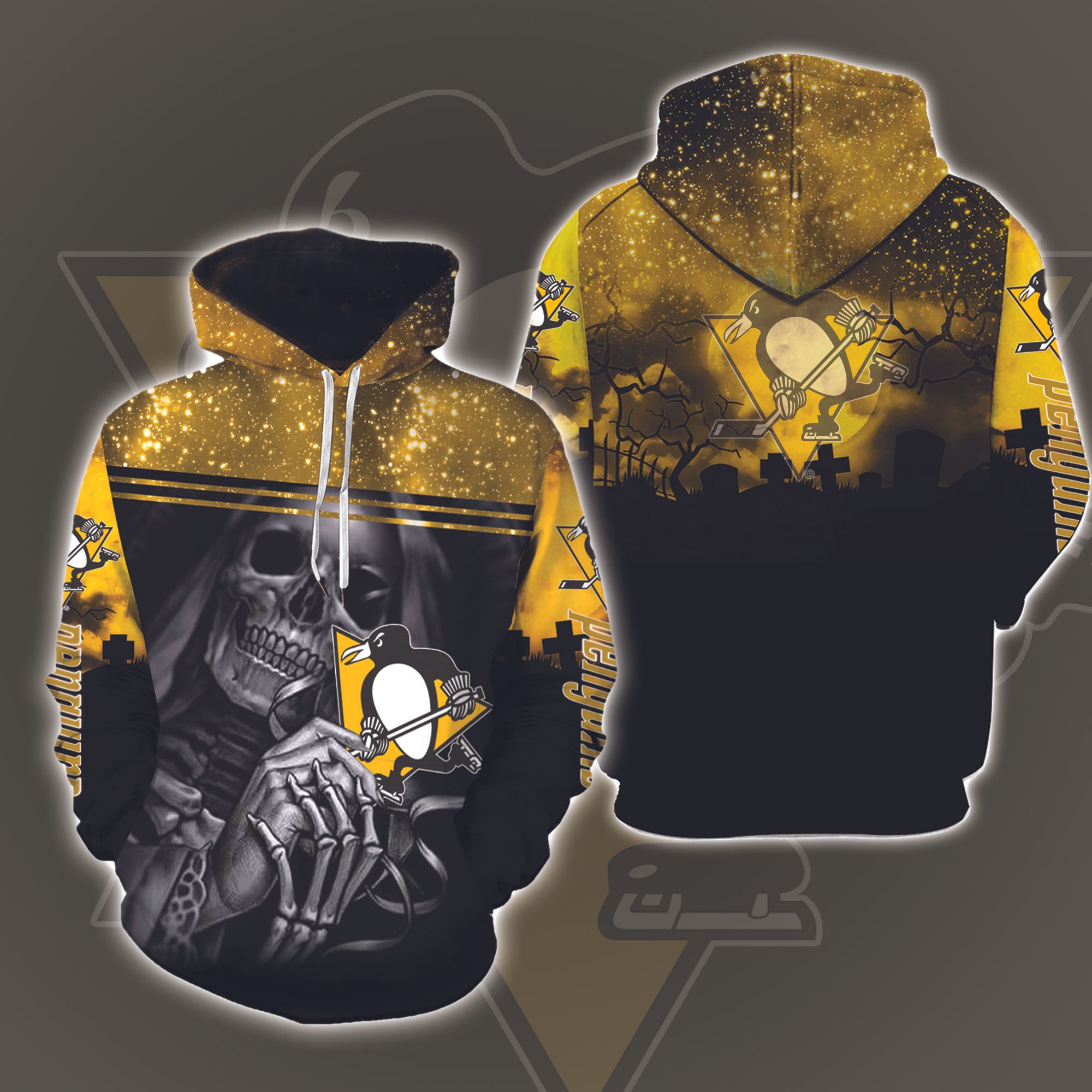 Pittsburgh Penguins Skull Halloween 3D Printed Hoodie