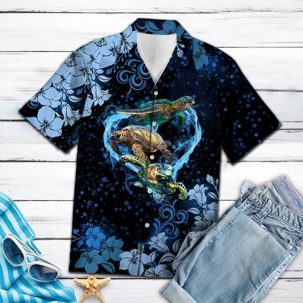 Turtle Flower Aloha Hawaiian Shirt Colorful Short Sleeve Summer Beach Casual Shirt For Men And Women