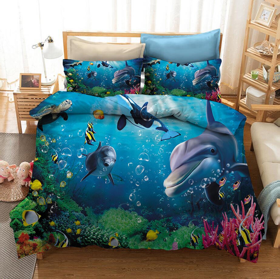 Underwater Whale Shark Printted Bedding Sets 3D Blue Luxury Duvet Cover Pillowcases Bedclothes Twin Full King Queen Sizes Decor