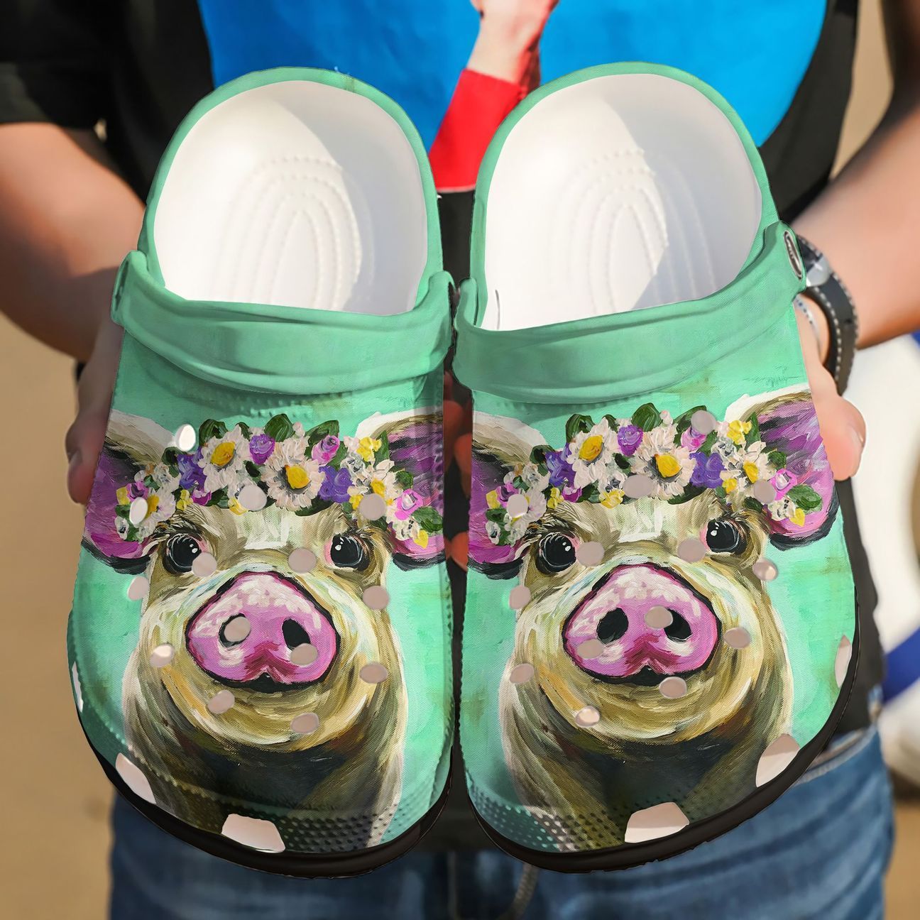 Pig Personalized Clog, Custom Name, Text, Color, Number Fashion Style For Women, Men, Kid, Print 3D Floral Crown Pig