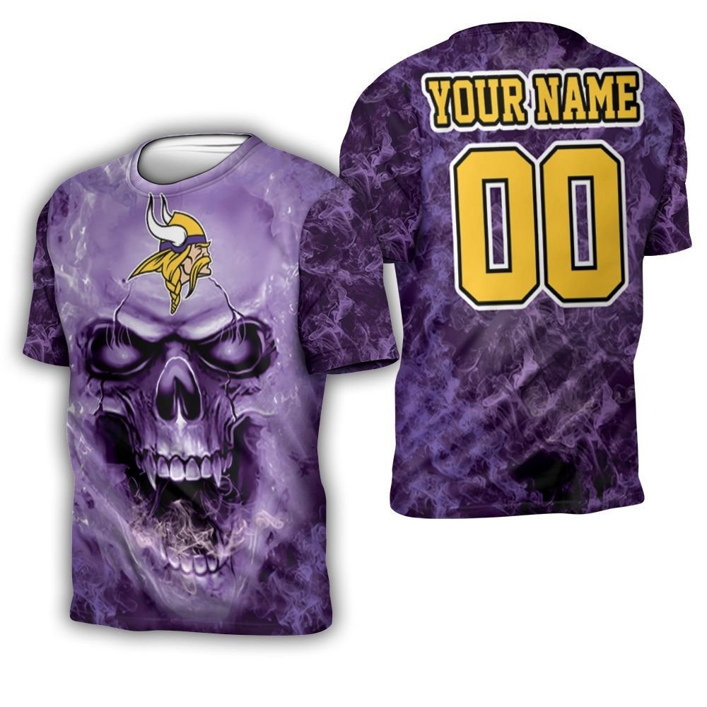 Minnesota Vikings Skull For Vikings Fan 3D Personalized 3D T-Shirt