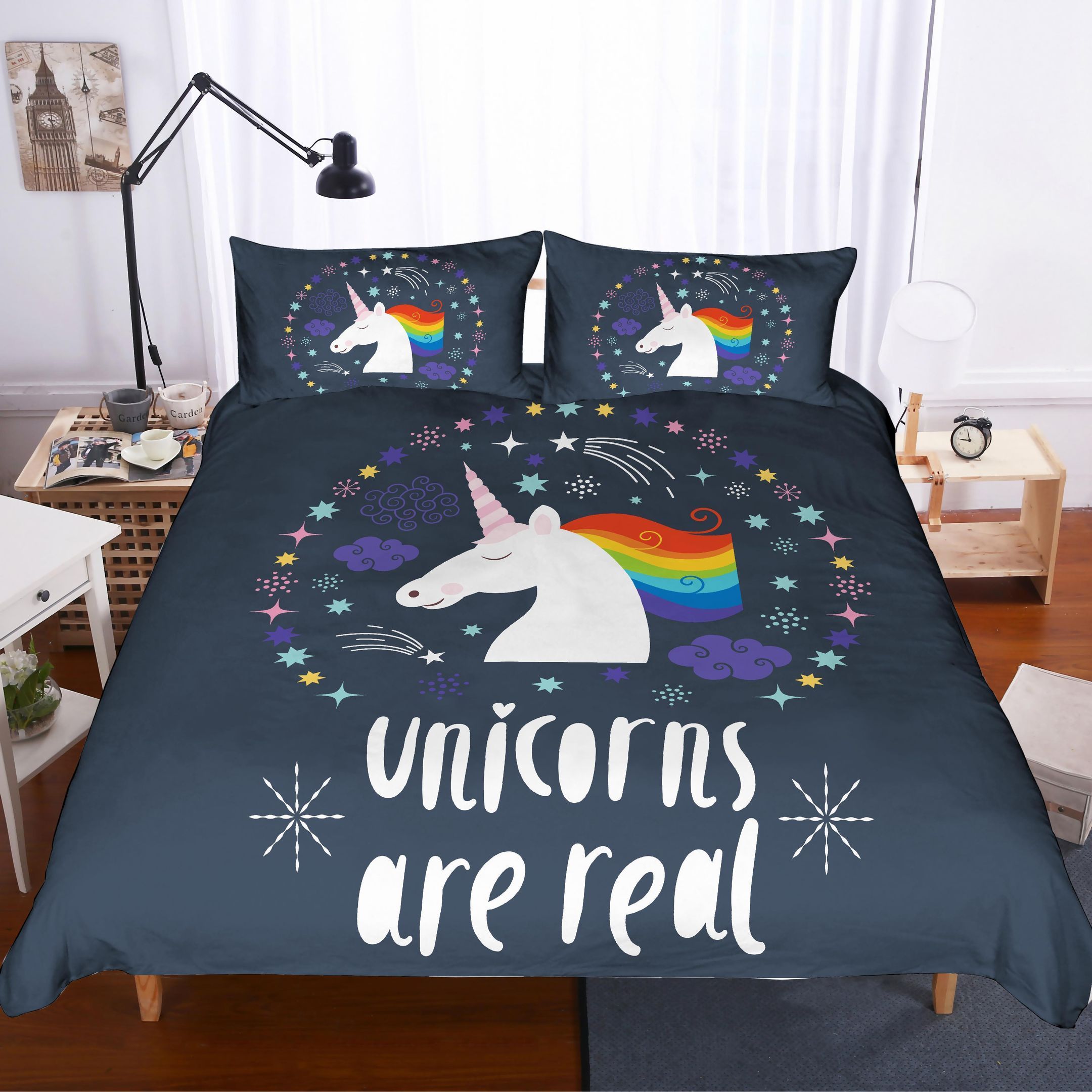 3D Black Unicorn Are Real Rainbow Bedding Set Bedroom Decor