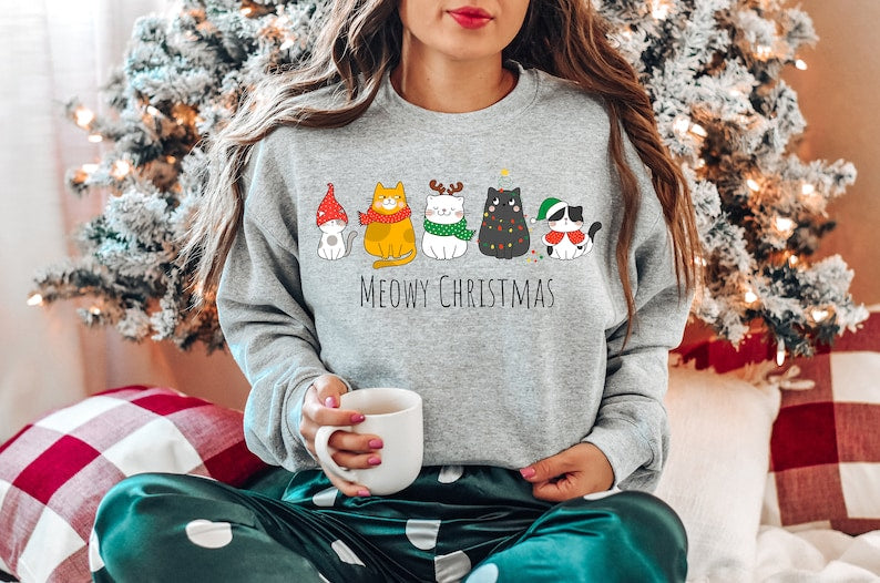 Meowy Merry Christmas Sweatshirt 2D Crewneck Sweatshirt All Over Print Sweatshirt For Women Sweatshirt For Men Sws4599