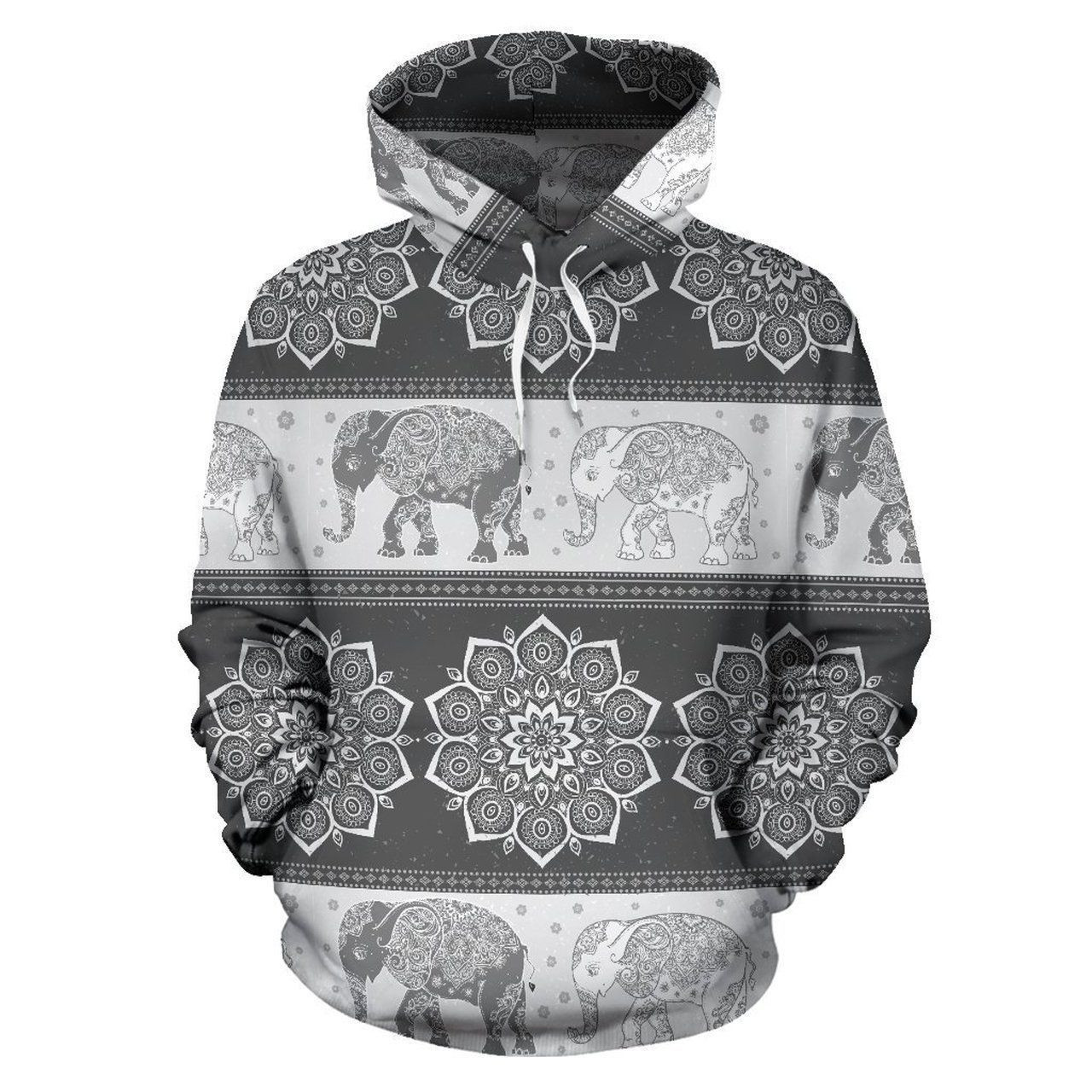 Bt13 Flower Mandala Elephant Grey Hoodie