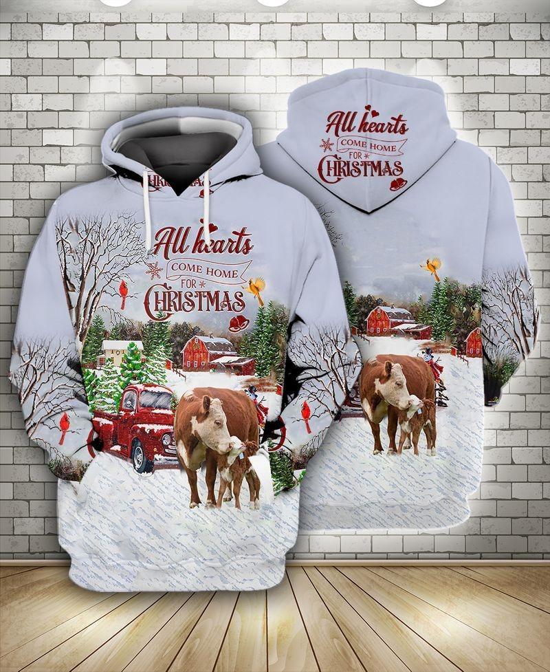 All Hearts Come Home For Christmas – Cows 3D All Over Print | Hoodie | Unisex | Full Size | Adult | Colorful | HT3997