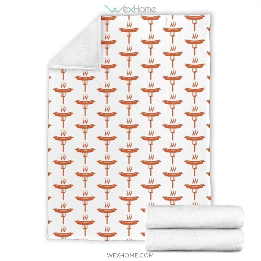 Funny Sausage And Fork Pattern Print Design White Premium Blanket