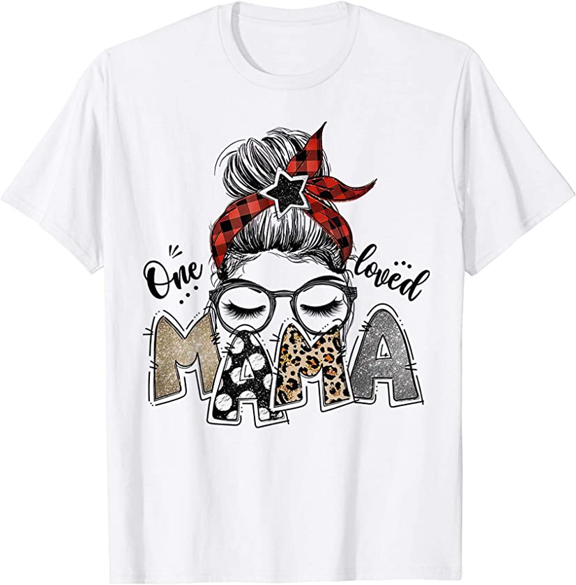 Womens Loved Mama Messy Bun Leopard Happy Mother’s Day T-Shirt