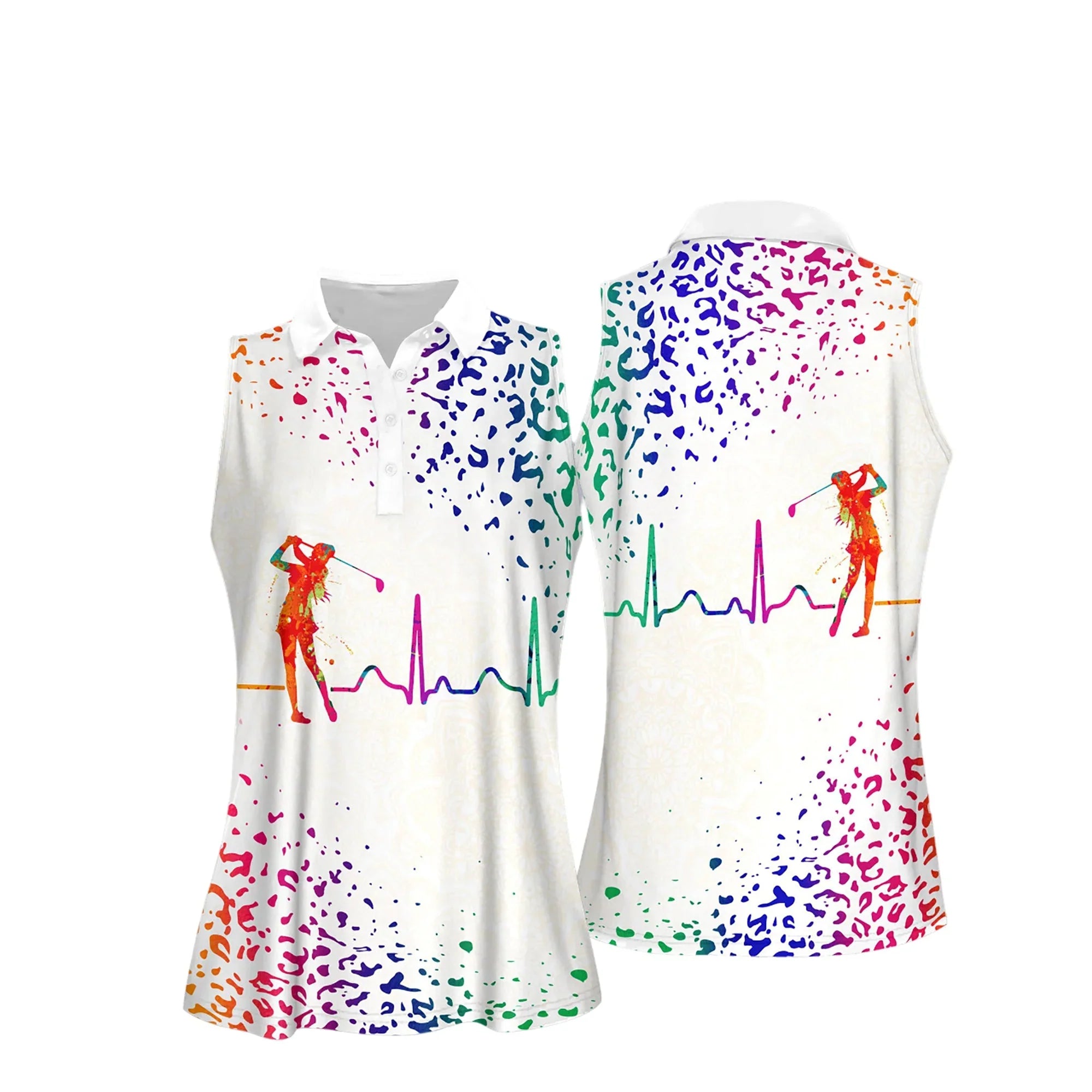 Watercolor Leopard Golf Heart Beat Women Short Sleeve Polo Shirt, Women’S Jersey Polo Shirt