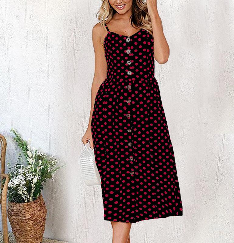 Summer 2021 Vintage Casual Sundress Female Beach Dress Midi Button Backless Polka Dot Striped Women Dress Boho Sexy Floral Dress alx