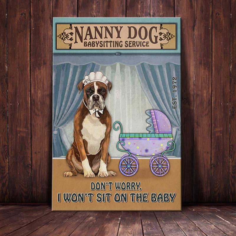 Boxer Dog Canvas And Poster Nany Dog Babysitting Service | Art Print | Home Decor | Room Decor | Wall Art