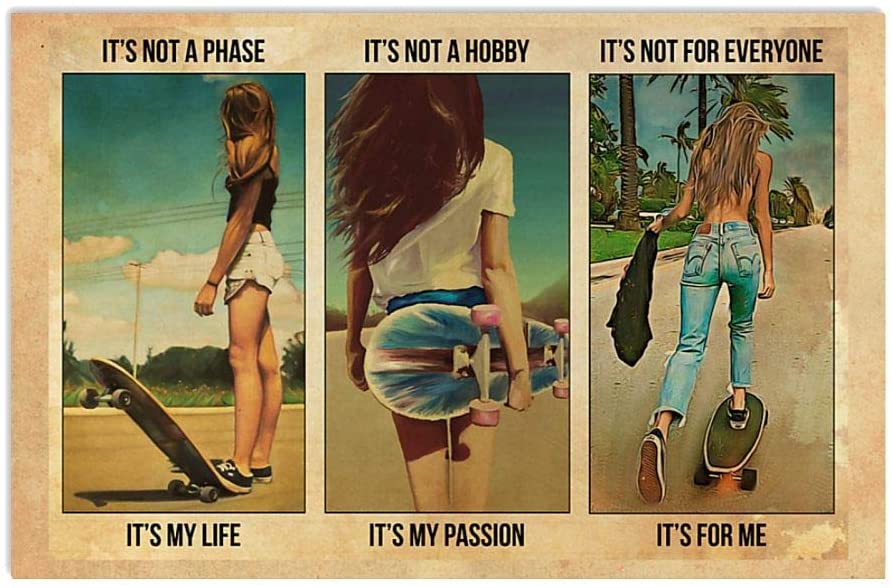 Vintage Girl Skateboarding It’S My Life Poster Art Print      Home Decor Gift For Men Women Family Friend On Birthday Xmas