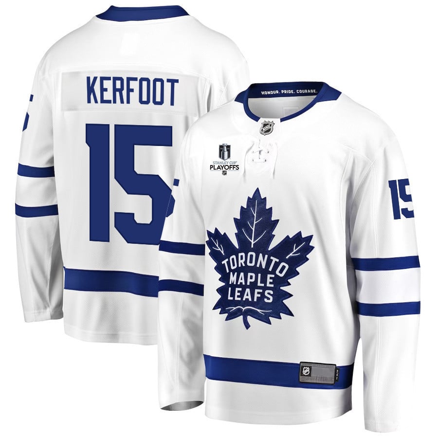 Alexander Kerfoot 15 Toronto Maple Leafs Stanley Cup 2023 Playoffs Patch Away Breakaway Men Jersey – White