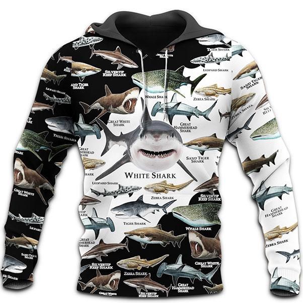 Shark Hoodie Types Of Shark White Shark 3D Black White Hoodie Shark Week Gift Adult Unisex Full Size