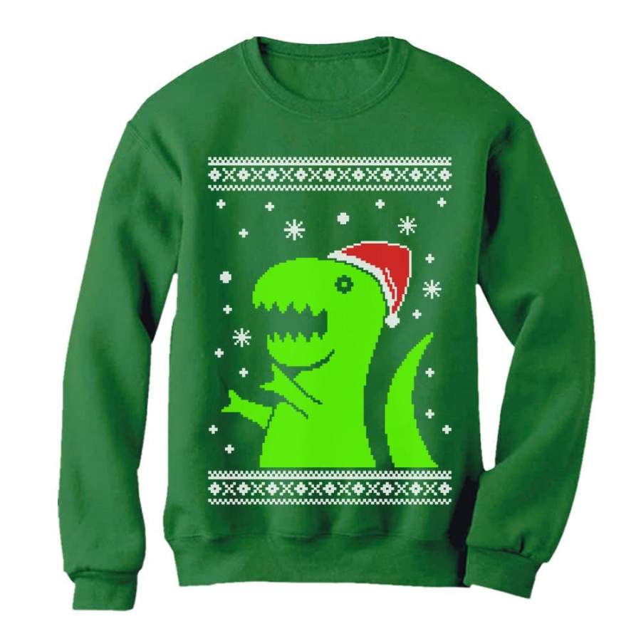 Big Green Trex Santa Ugly Christmas Sweater Funny Xmas Sweatshirt