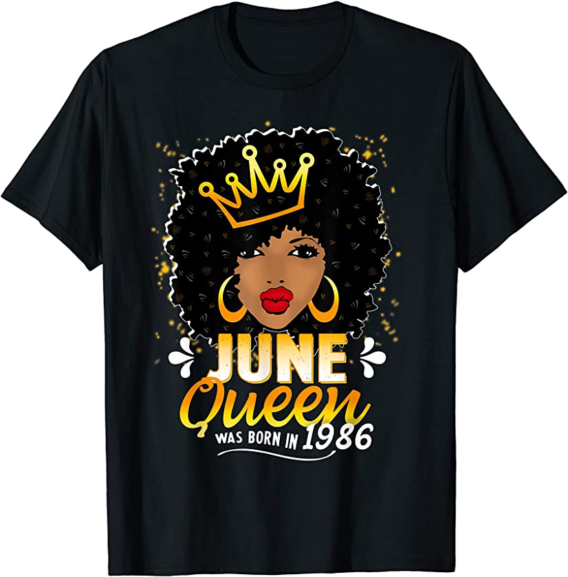 Black Queen June 1986 35th Birthday Girls Women 35 Years Old T-Shirt