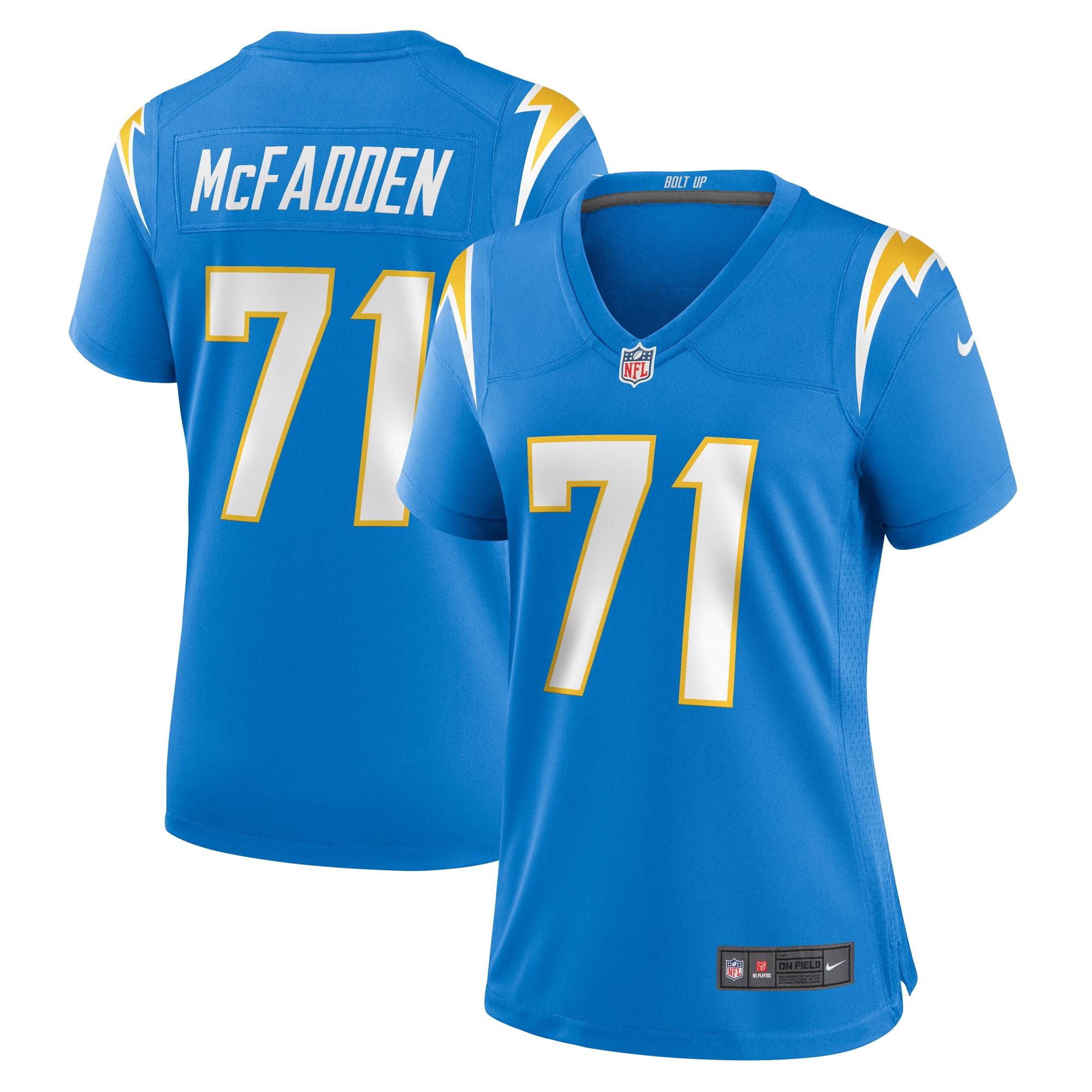 Jordan McFadden Los Angeles Chargers Women's Team Game Jersey – Powder Blue