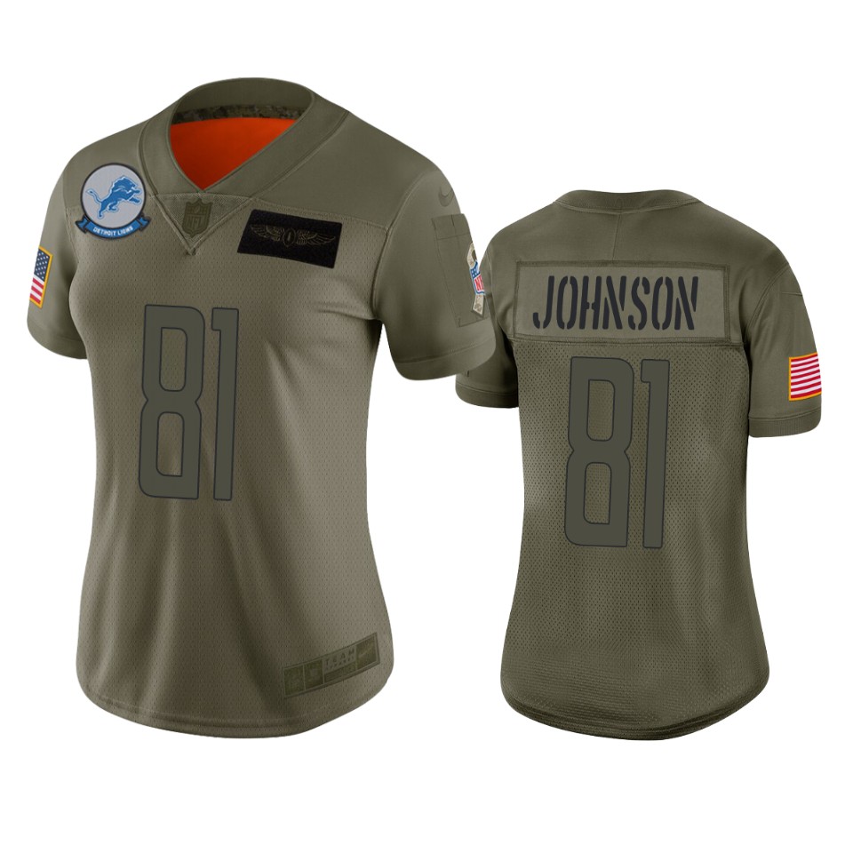 Womens Detroit Lions Calvin Johnson Camo 2019 Salute To Service Limited Jersey