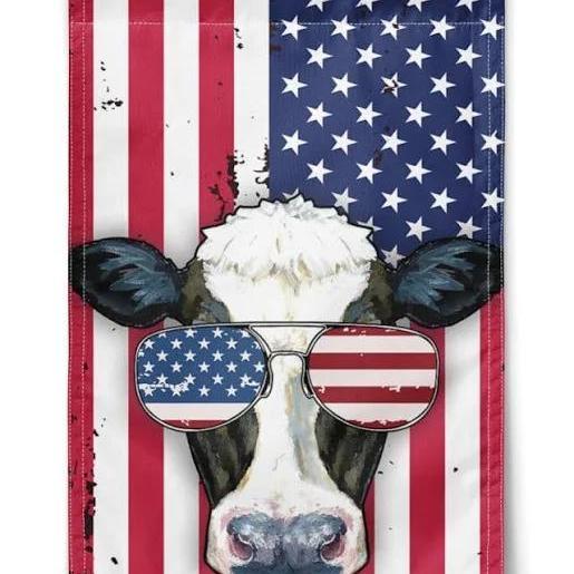 America Cow Flag Garden Flag Canvas Custom Yard Flags Floral Home Decor, New House Gift, Art Decoration, Garden Flag, House Flag Outdoor Flag Decor