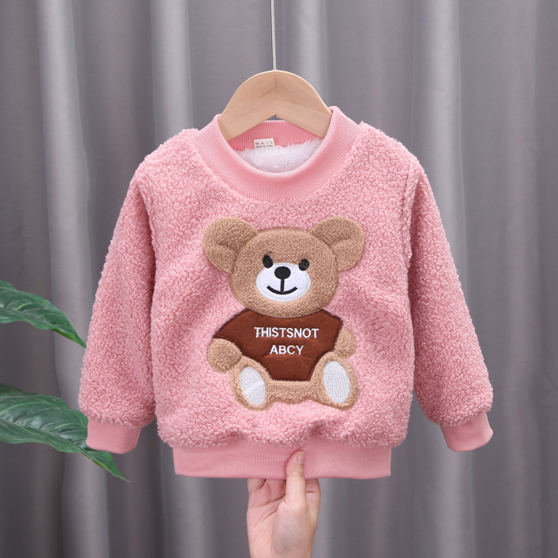 Autumn Winter Thicken Sweater Baby Girls Coat Toddler Boy Flannel Sweatshirts Kids T-shirt Hoodies Plush Warm Children Clothing alx