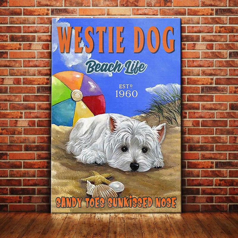 Westie Dog Canvas And Poster Beach Life Sandy Toes Sunkissed Nose | Art Print | Home Decor | Room Decor | Wall Art