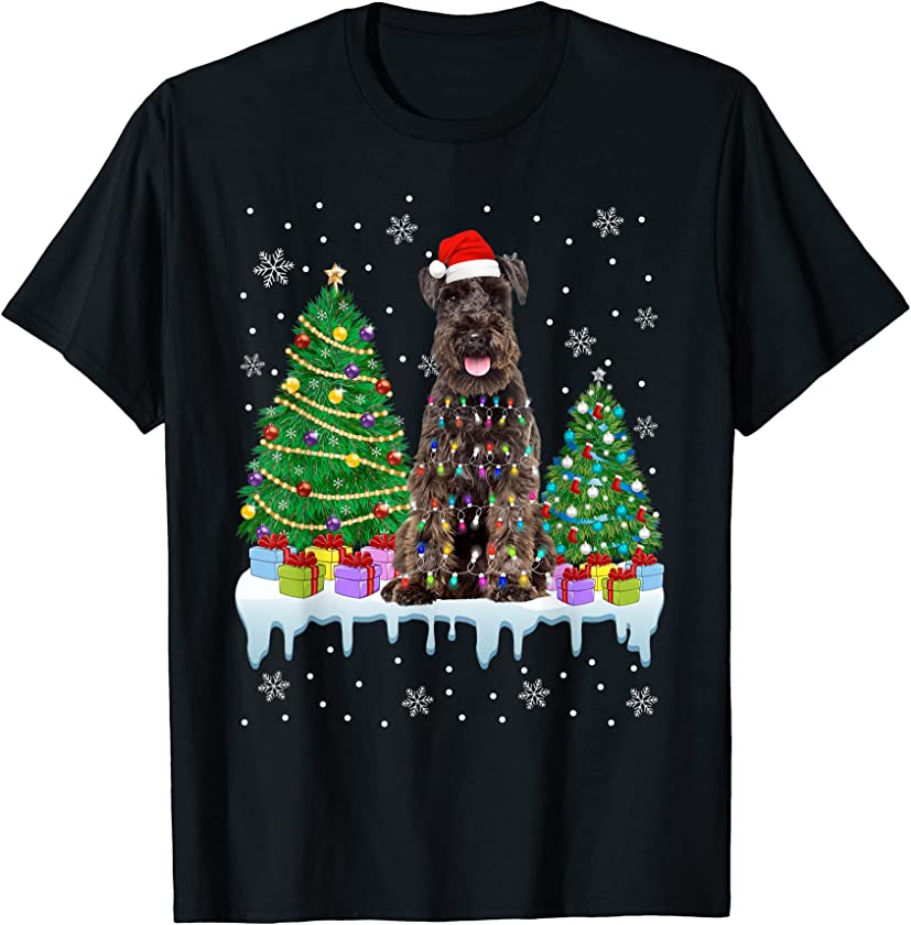 Schnauzer Dog Christmas Tree Funny Xmas Lights Puppy Lover T-Shirt