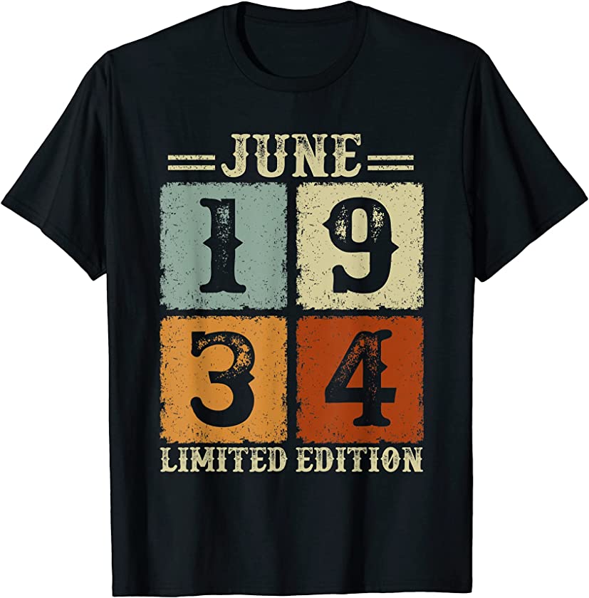 Vintage June 1934 87th Birthday Gift 87 Year Old Men Women T-Shirt