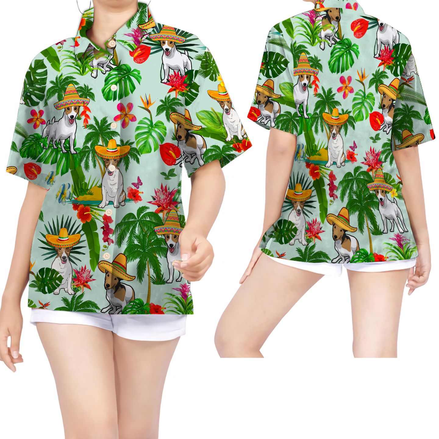 Jack Russel Wearing Mexican Hat Tropical Women Hawaii Shirt For Dog Lovers From Mexico Ha52263