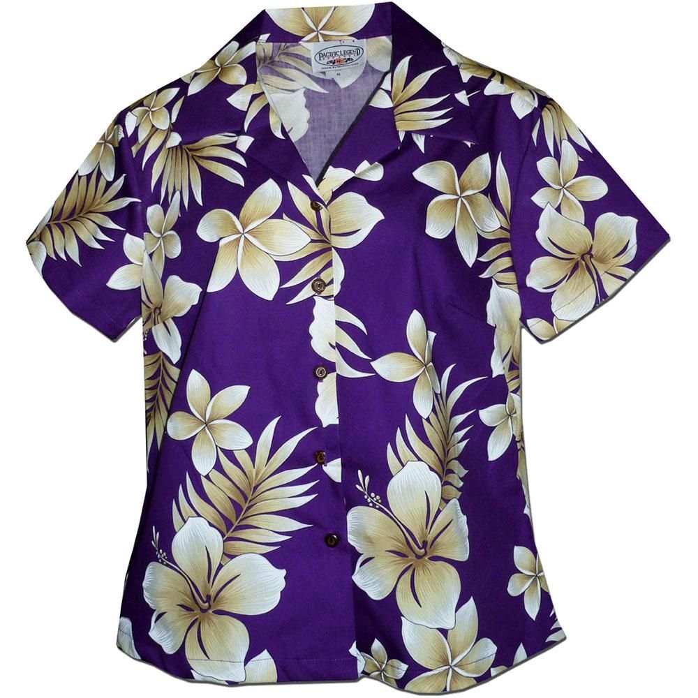 Tropic Hibiscus Purple Fitted Women’S Hawaiian Shirt