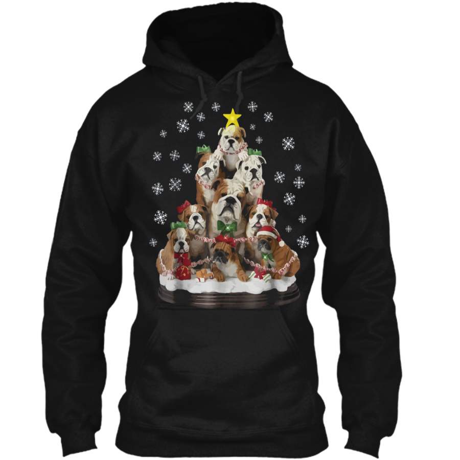 Christmas Sweater  English Bulldog Xmas Tree Gift Pullover Hoodie  Christmas Gift Ideas