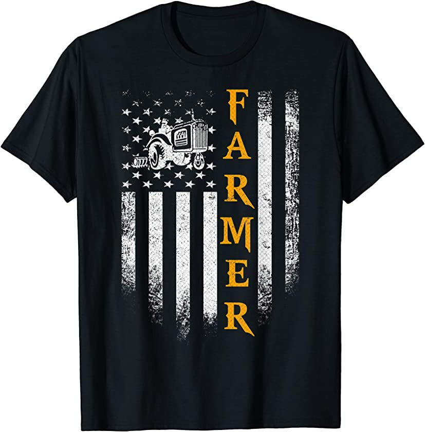 Vintage USA Tractor Farmer American Flag Farming Patriotic T-Shirt