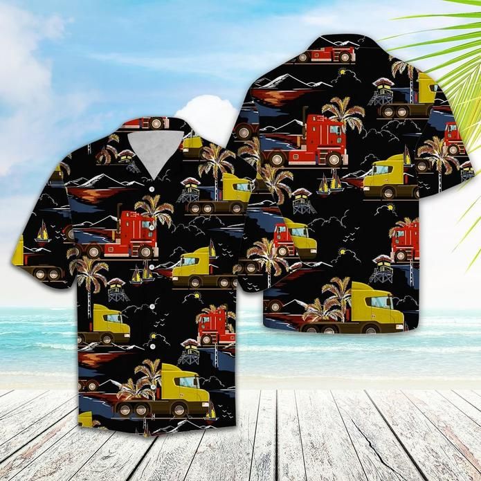 Trucker Vacation Hawaii Graphic Print Short Sleeve Hawaii Shirt Ha61359