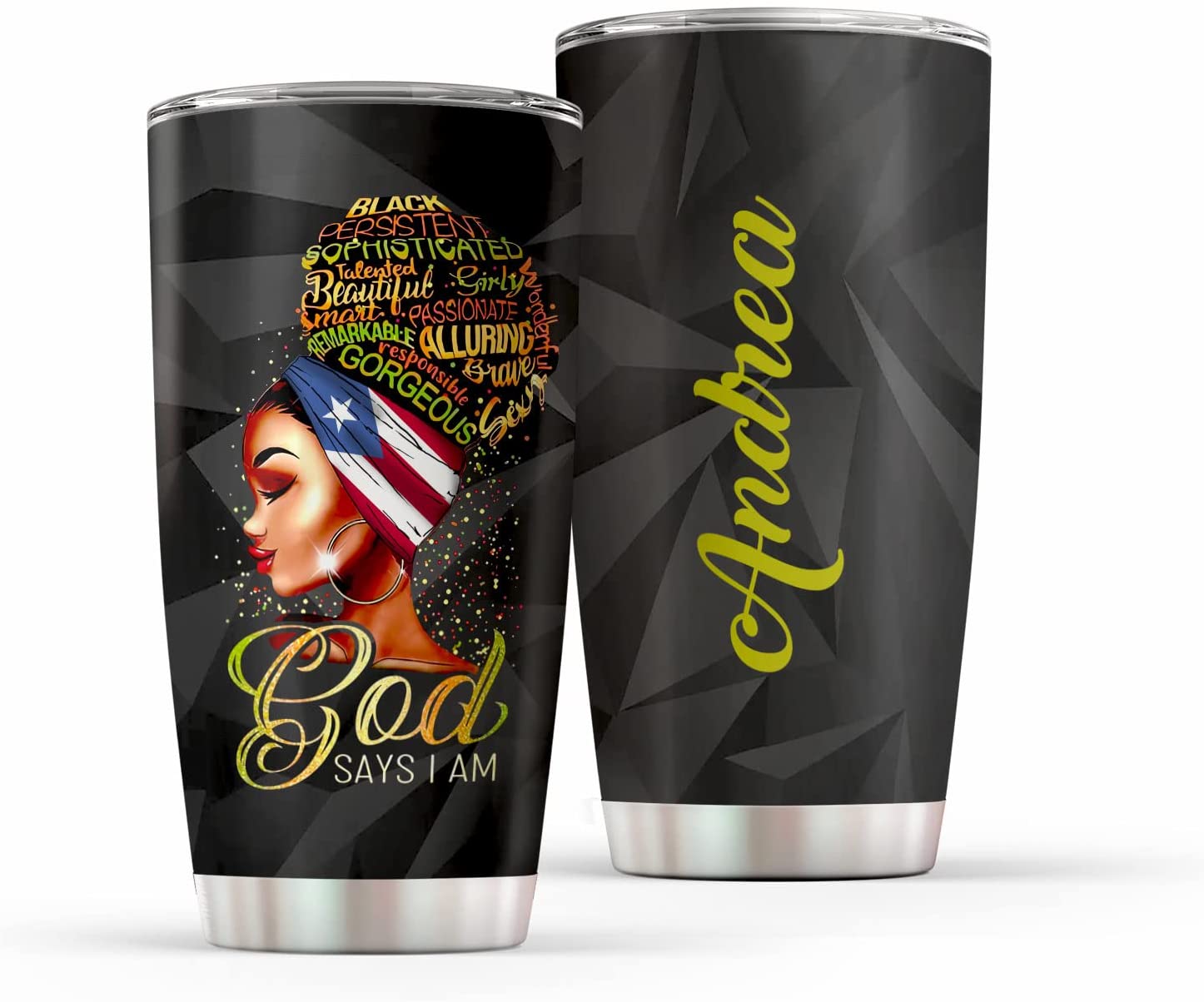 Puerto Rico Black Girl God Says I Am Persistent Sophisticated Talented Personalized Stainless Steel Tumbler Gift For Wife Women African