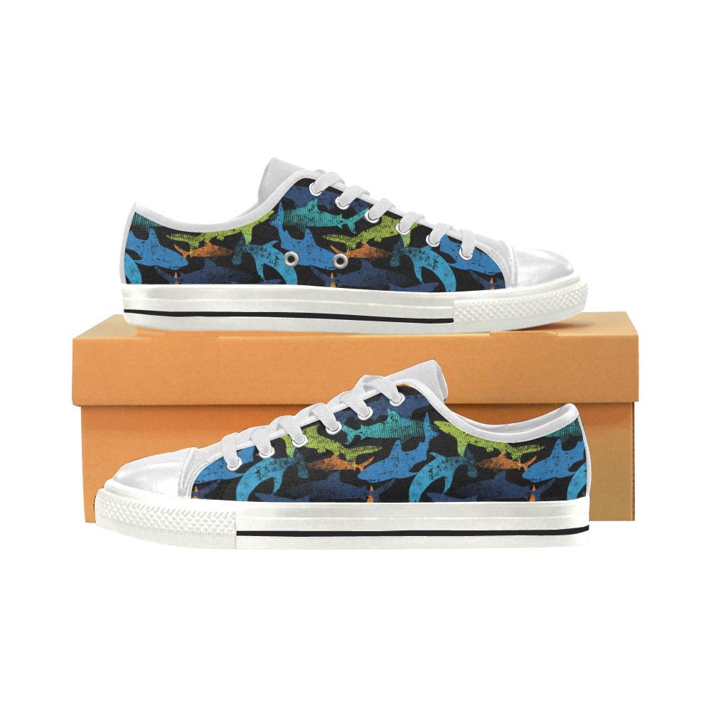 Colorful Shark Kid’S Low Top Canvas Shoes White