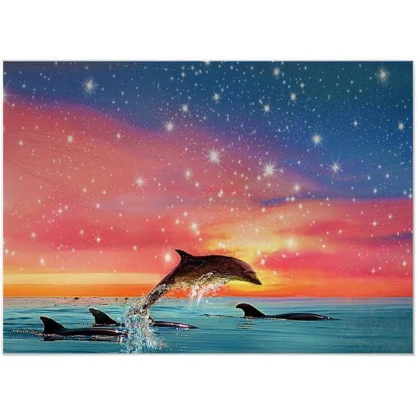 Dolphin Leaping Whimsical Animal Sea And Stars Poster