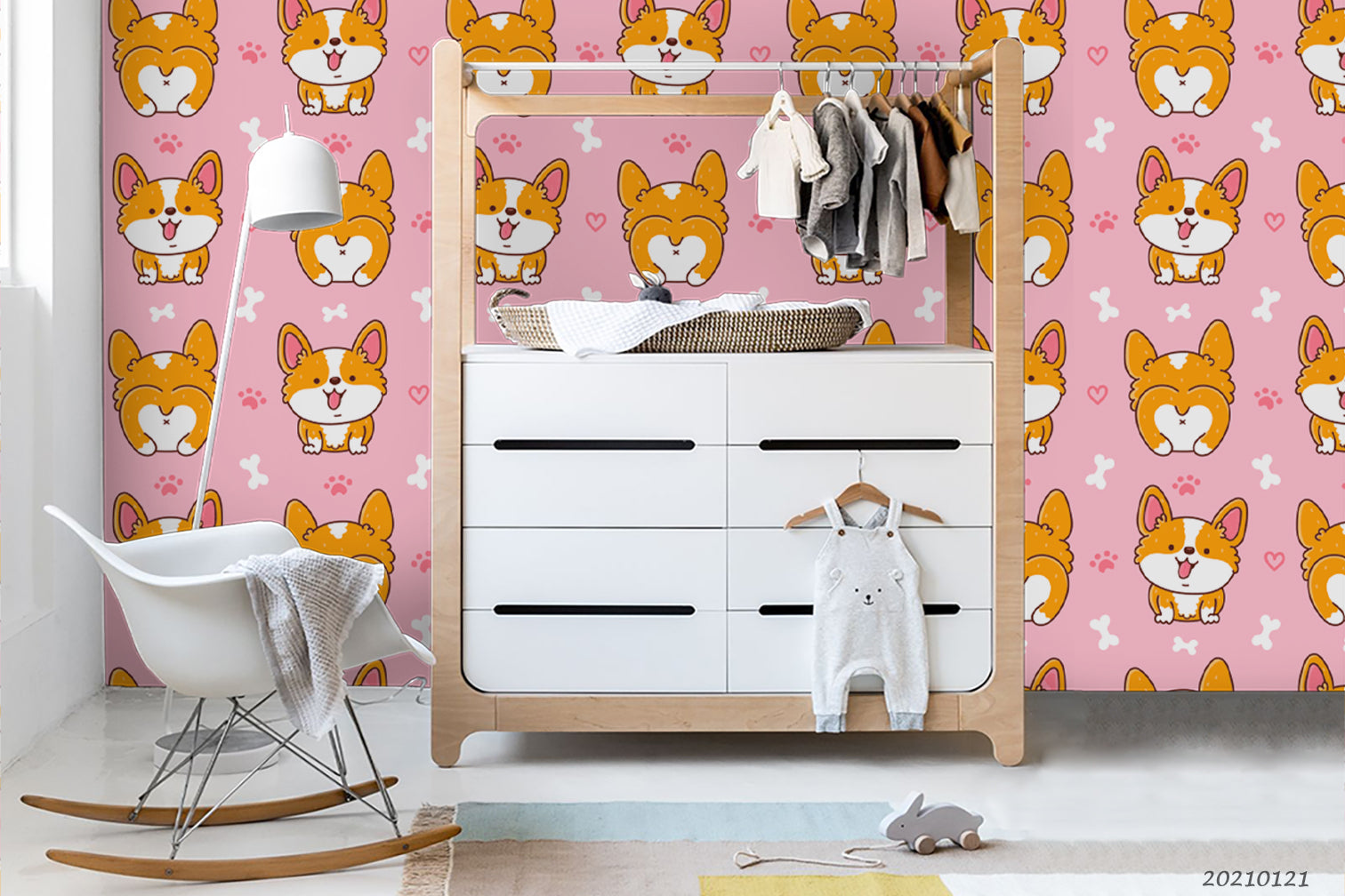 3D Cartoon Animal Dog Pink Wall Mural Wallpaper Lqh 23