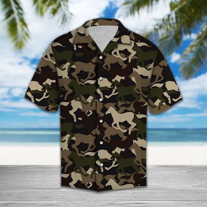 Beautiful Camouflage Horse Hawaiian Shirt Summer Button Up For Men, Women, Couple