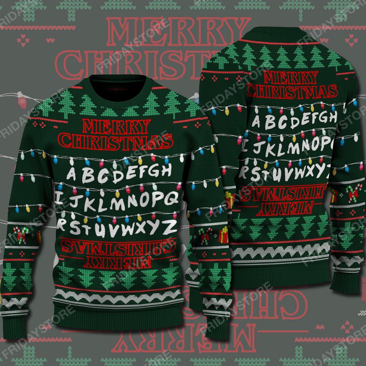 Stranger Things Ugly Sweater St English Alphabet Merry Christmas Sweater