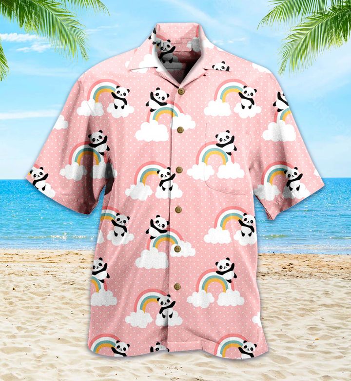 Panda Rainbow Patterns Pink 3D Hawaiian Shirt