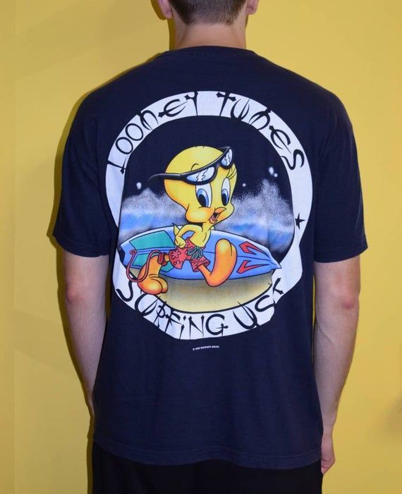 90S Vintage Looney Tunes Shirt Arge Tweety Surfing Usa Shirt