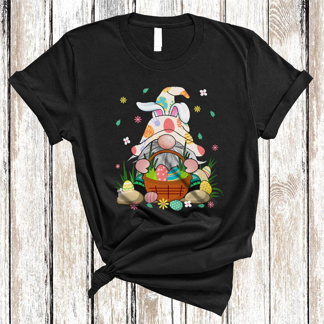 Bunny Gnome Holding Easter Egg Basket Funny Easter Day Flower Floral Gnome Lover Gifts T-Shirt