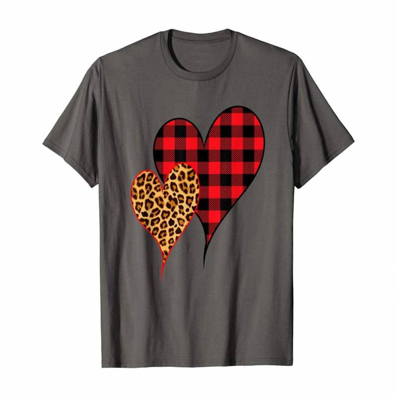 Two Hearts Leopard Buffalo Plaid Valentine’s Day Girl Kids T-shirt