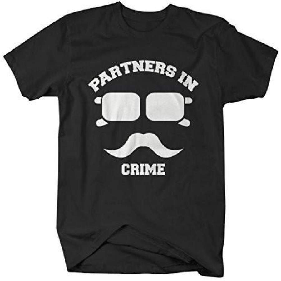 Shirts By Sarah Unisex Best Friend Couples T-Shirts Partners In Crime Hipster Mustache