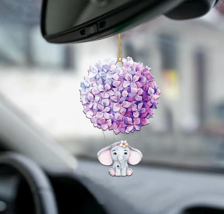 Fun Car Decor Elephant Hydrangeas Elephant Lover Two Sided Ornament