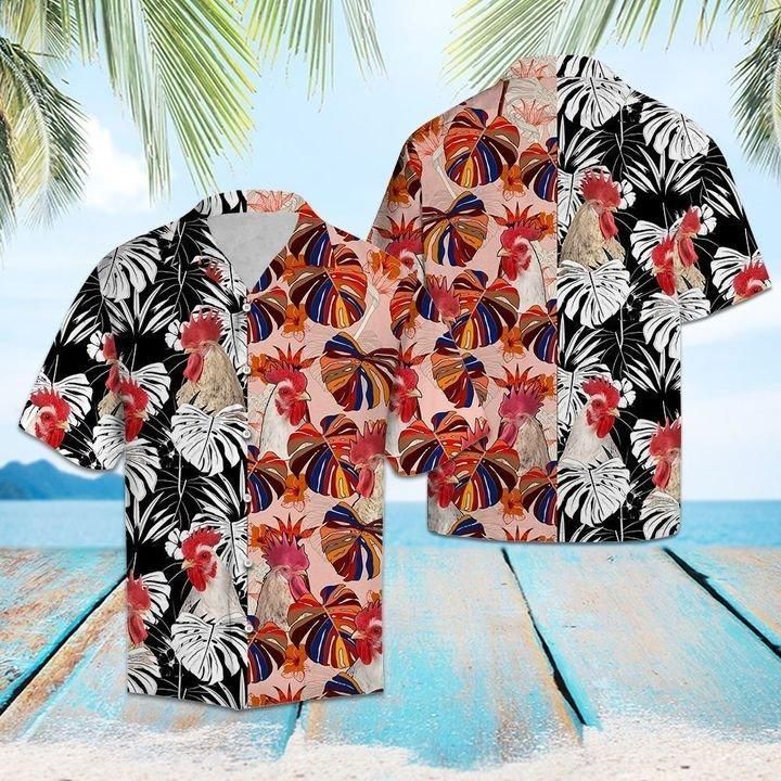 Tropical Rooster Floral Hawaiian Shirt White Men Women Beach Wear Short Sleeve Hawaii Shirt Combo Beach